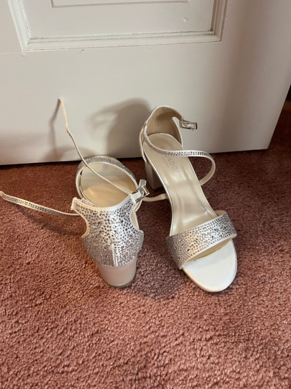 Sparkle Block Heel Ankle-Strap Sandals in Silver